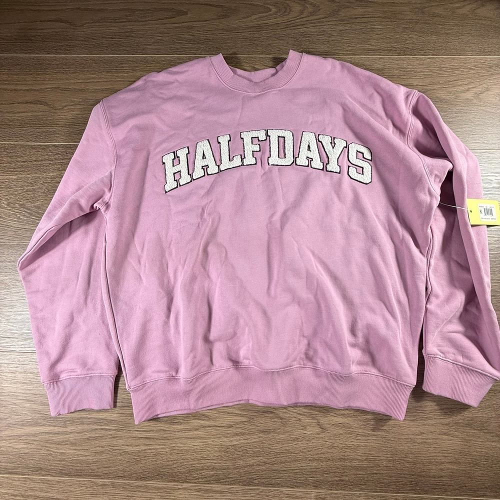 Halfdays Women's Chenille Logo Crewneck Sweatshirt Amethyst Size S NEW Casual